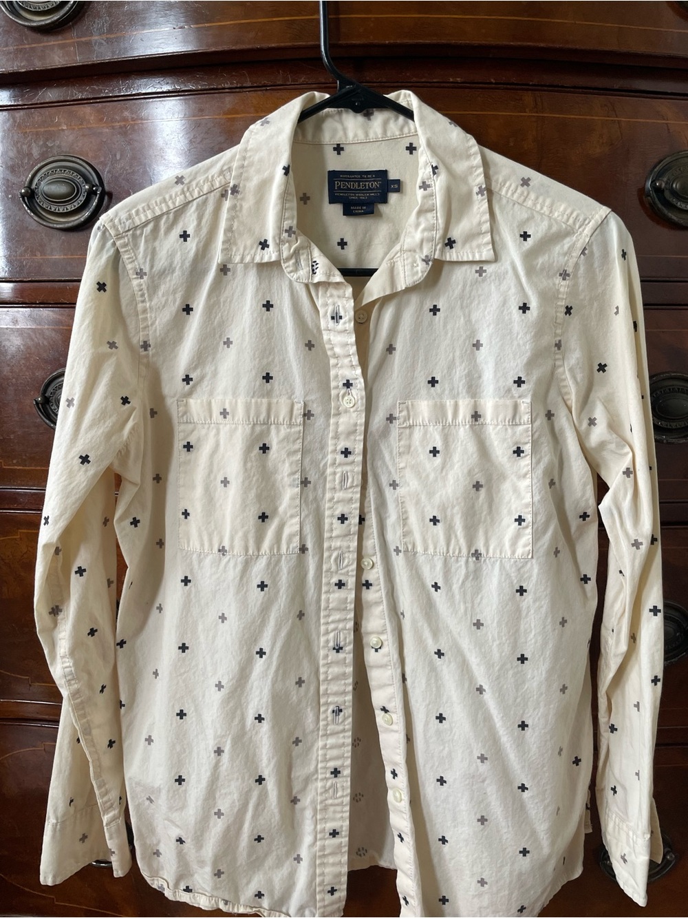 Pendleton Cream Shirt with Black and Gray Cross Print